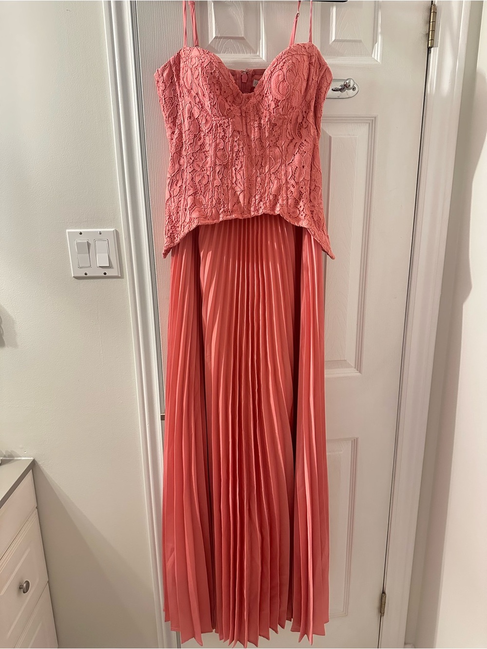 FASHION NOVA - Pink Lace Corset Top Pleated Maxi Dress - Picture 2 of 4